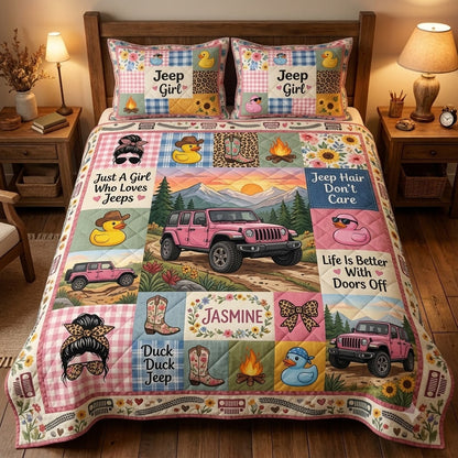 Jeep Girl Pink Jeep Personalized Quilt Bedding Set
