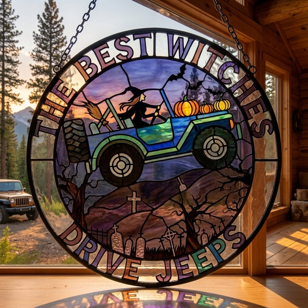 The Best Witches Drive Jeeps Suncatcher Window Glass Hanging