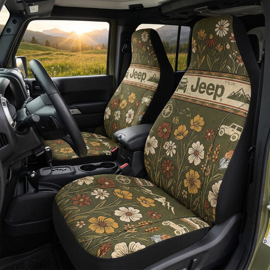 Retro Wildflower Jeep Car Seat Covers