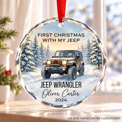 First Christmas With My Jeep Personalized Glass Ornament