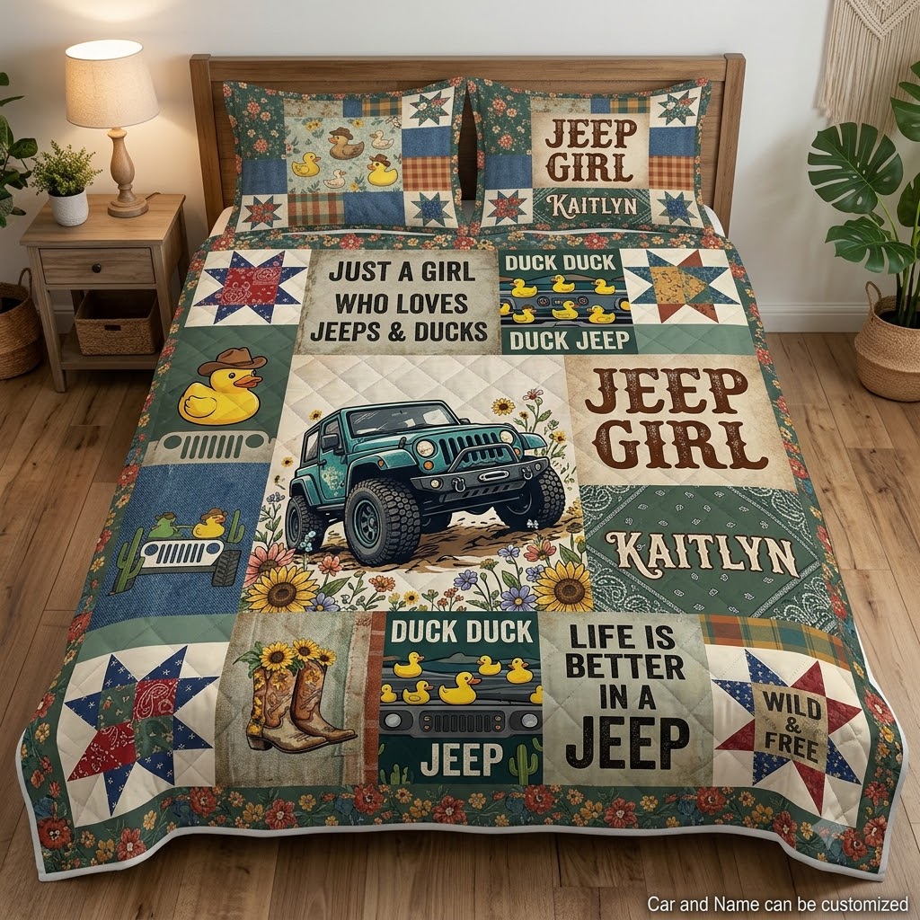 Jeep Girl Duck Duck Jeep Personalized Quilt Bedding Set