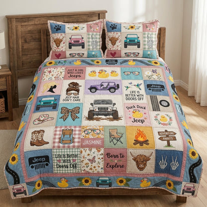 Highland Jeep Personalized Quilted Bedding Set