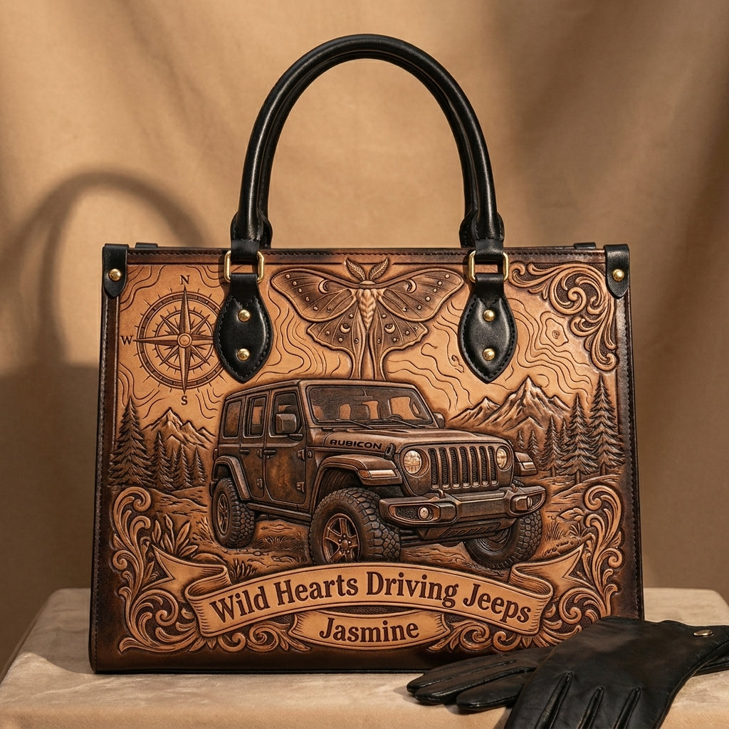 Wild Hearts Driving Jeep Personalized Leather Bag + Free Wallet