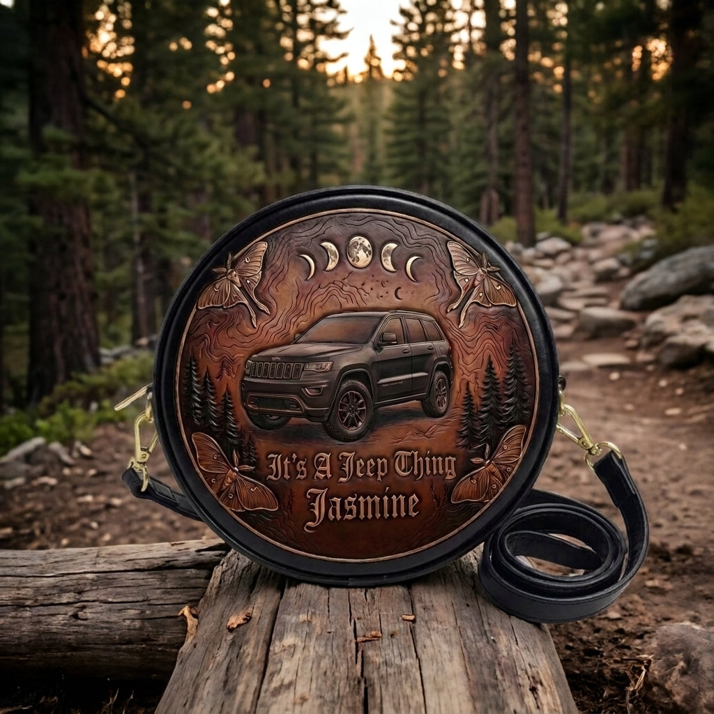 It's A Jeep Thing Personalized Circle Leather Crossbody Bag