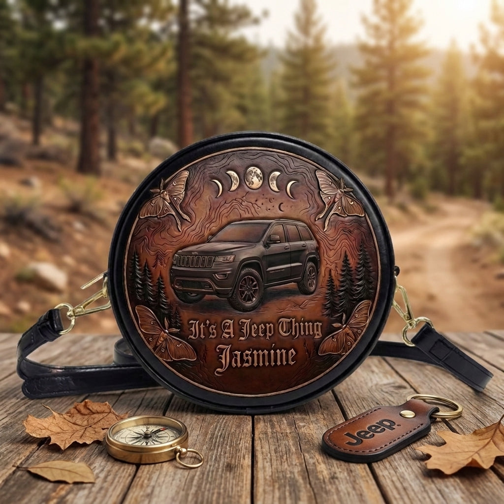 It's A Jeep Thing Personalized Circle Leather Crossbody Bag