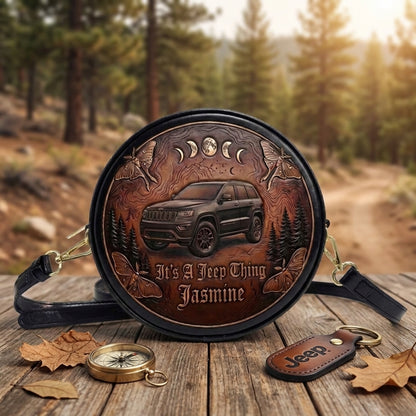 It's A Jeep Thing Personalized Circle Leather Crossbody Bag
