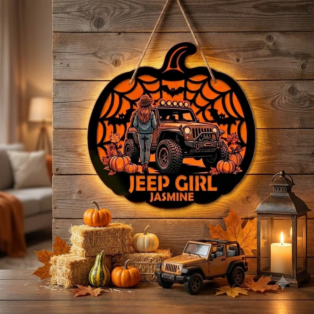 Jeep Girl Personalized Luminous Wooden Sign