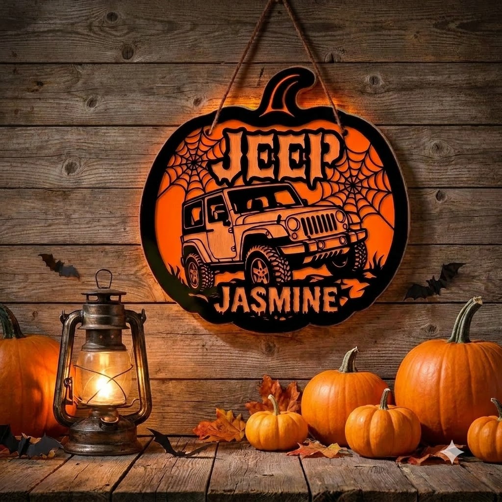 Jeep Pumpkin Personalized Luminous Wooden Sign