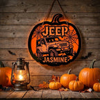 Jeep Pumpkin Personalized Luminous Wooden Sign