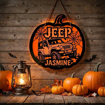 Jeep Pumpkin Personalized Luminous Wooden Sign