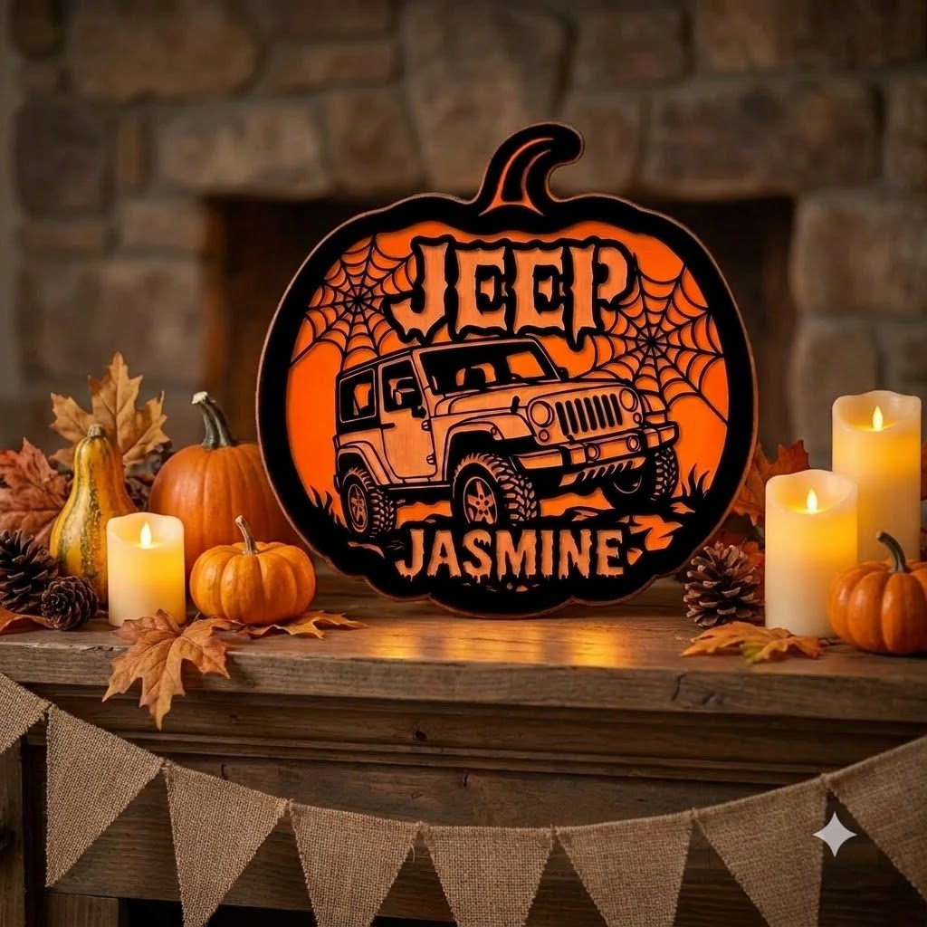 Jeep Pumpkin Personalized Luminous Wooden Sign