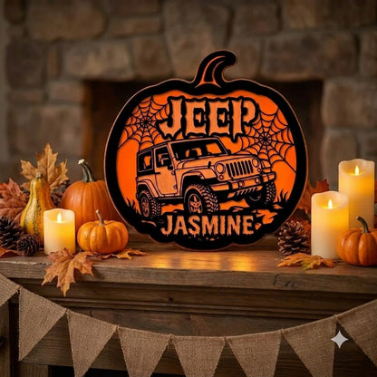 Jeep Pumpkin Personalized Luminous Wooden Sign