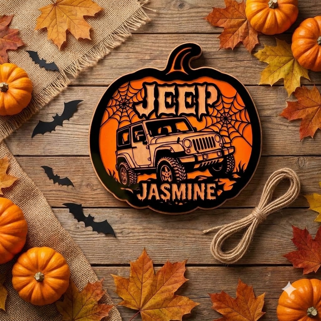 Jeep Pumpkin Personalized Luminous Wooden Sign