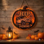 Jeep Pumpkin Personalized Luminous Wooden Sign