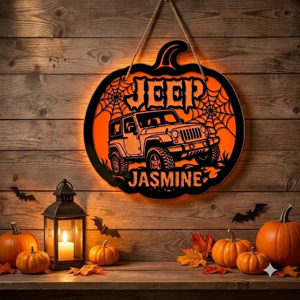 Jeep Pumpkin Personalized Luminous Wooden Sign