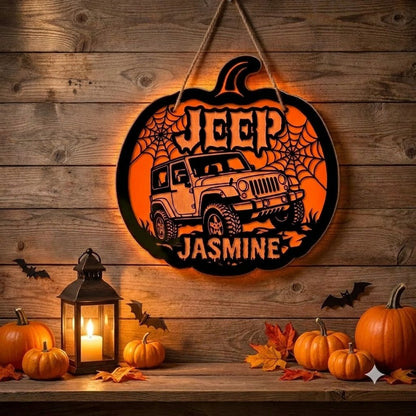 Jeep Pumpkin Personalized Luminous Wooden Sign