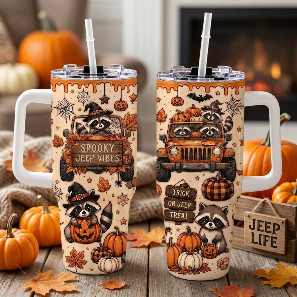 Spooky Jeep Vibe 40OZ Stainless Steel Tumbler With Handle