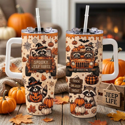 Spooky Jeep Vibe 40OZ Stainless Steel Tumbler With Handle