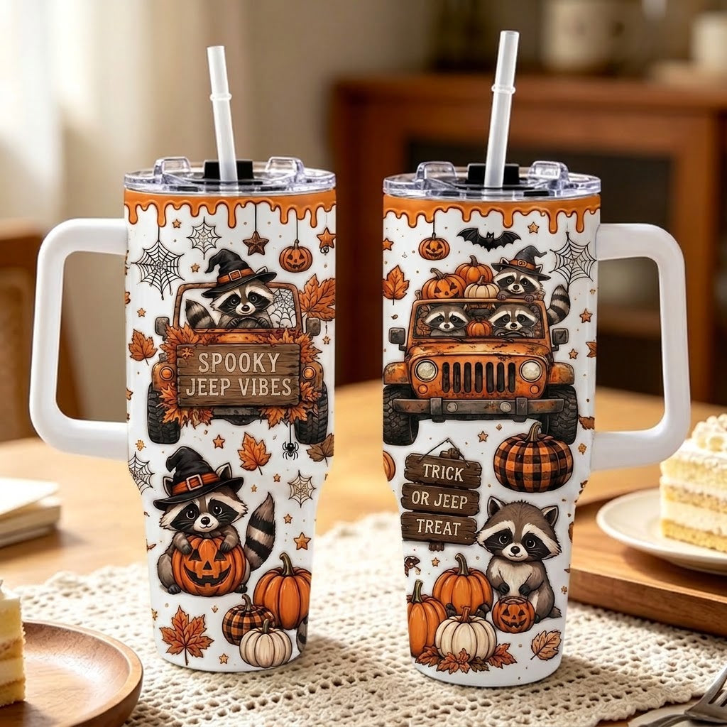 Spooky Jeep Vibe 40OZ Stainless Steel Tumbler With Handle