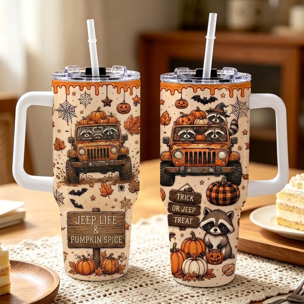 Spooky Jeep Vibe 40OZ Stainless Steel Tumbler With Handle