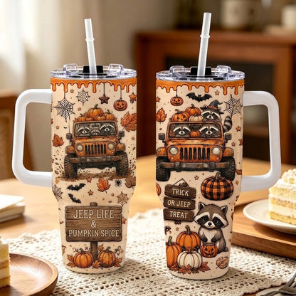 Spooky Jeep Vibe 40OZ Stainless Steel Tumbler With Handle