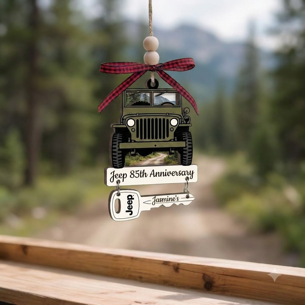Jeep 85th Anniversary Wooden Ornament With Wooden Tag