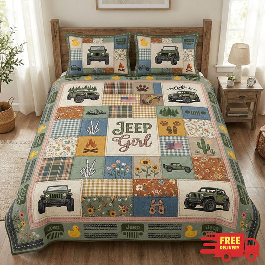 Jeep Girl Quilted Bedding Set