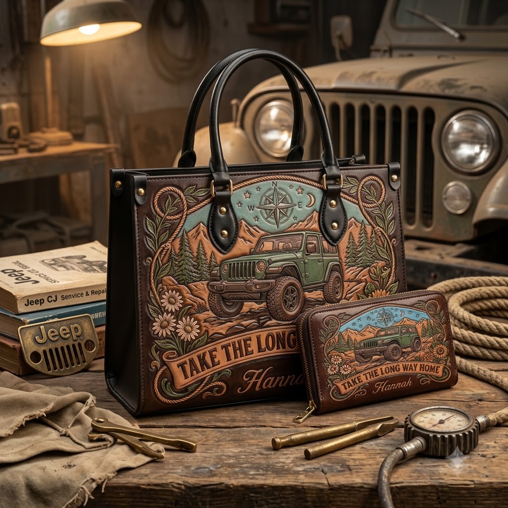 Take The Long Way Home Personalized Leather Bag + Free Wallet