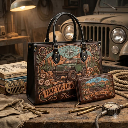 Take The Long Way Home Personalized Leather Bag + Free Wallet