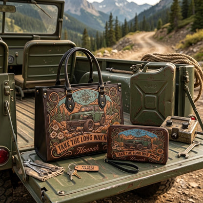Take The Long Way Home Personalized Leather Bag + Free Wallet