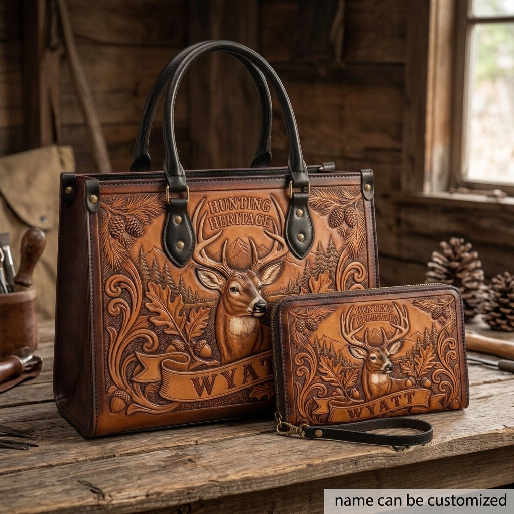 Hunting Heritage Deer Leather Bag + Free Wallet