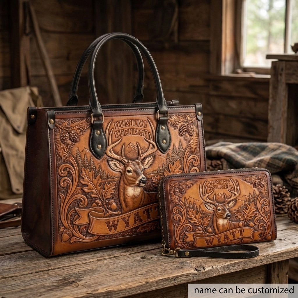 Hunting Heritage Deer Leather Bag + Free Wallet