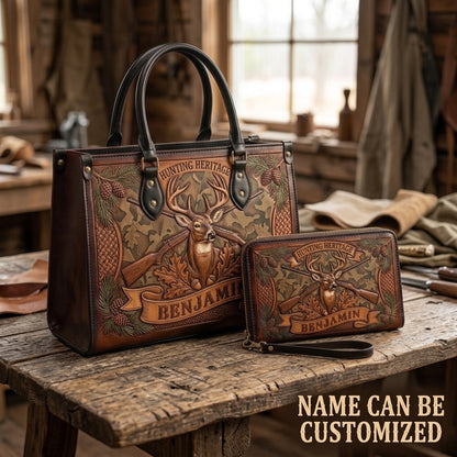 Hunting Heritage Camo Deer Leather Bag + Free Wallet