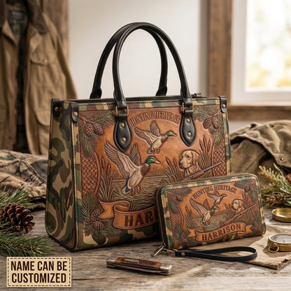 Hunting Heritage Duck & Hunting Dog Leather Bag + Free Wallet