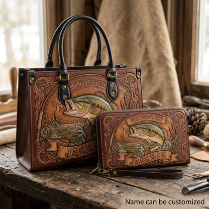 Born to Bass Fish Leather Bag + Free Wallet