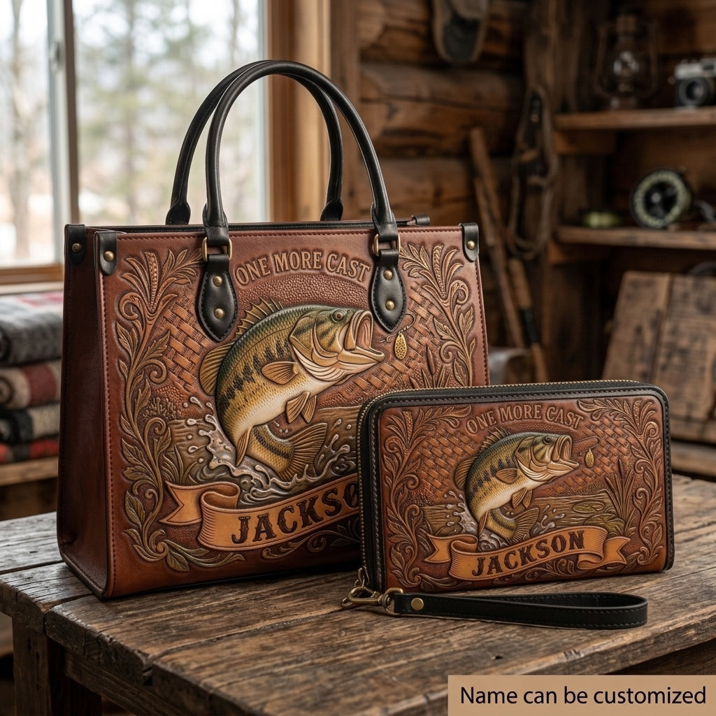 One More Cast Bass Fishing Leather Bag + Free Wallet
