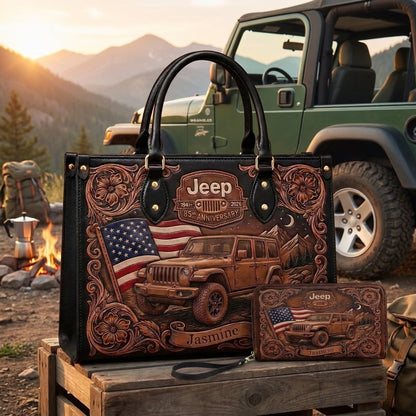 Jeep 85th Anniversary US Flag Personalized Leather Bag + Free Wallet