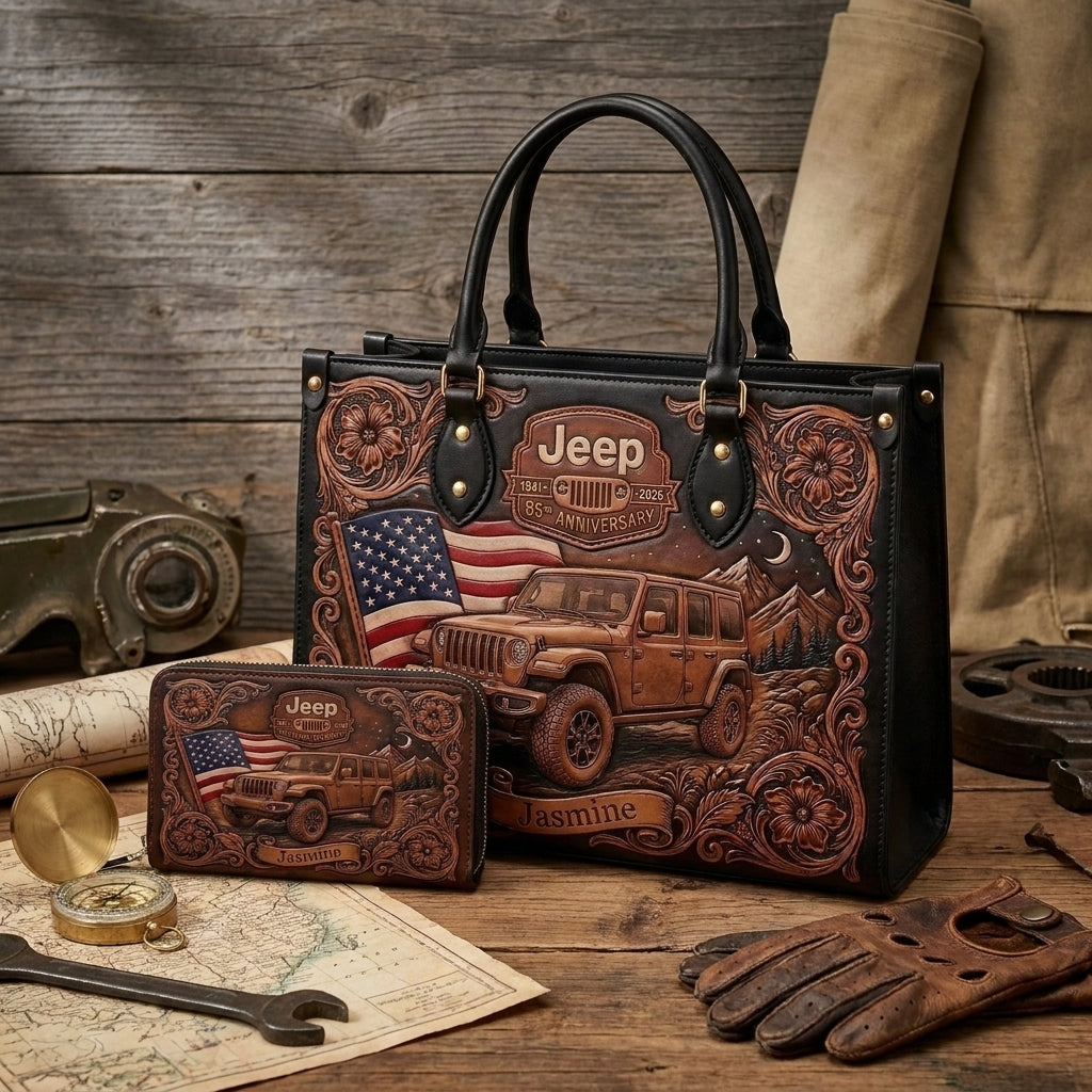 Jeep 85th Anniversary US Flag Personalized Leather Bag + Free Wallet