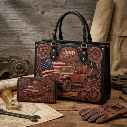 Jeep 85th Anniversary US Flag Personalized Leather Bag + Free Wallet