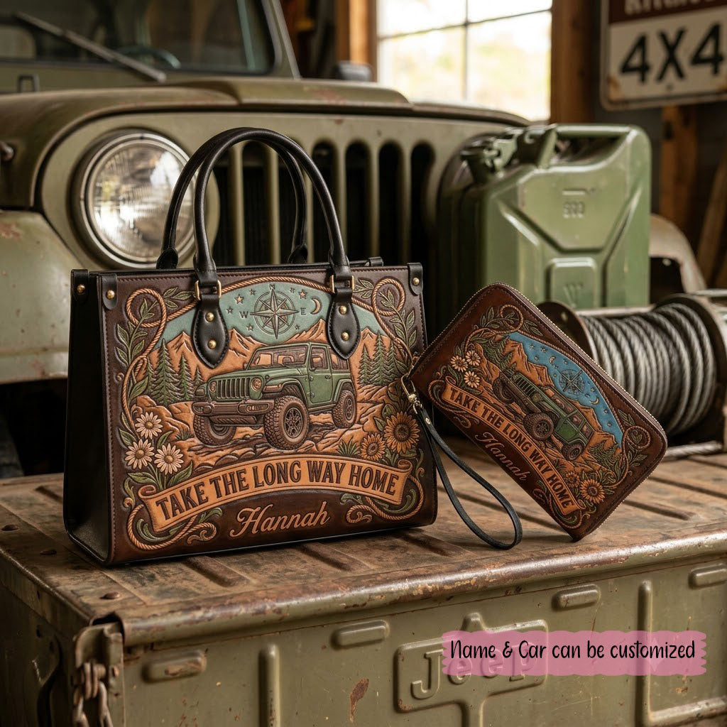 Take The Long Way Home Personalized Leather Bag + Free Wallet