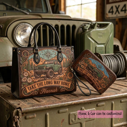 Take The Long Way Home Personalized Leather Bag + Free Wallet