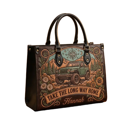 Take The Long Way Home Personalized Leather Bag + Free Wallet