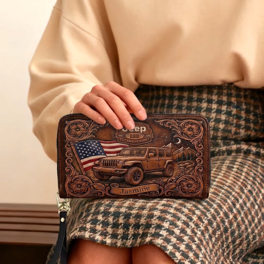 Jeep 85th Anniversary US Flag Personalized Leather Bag + Free Wallet