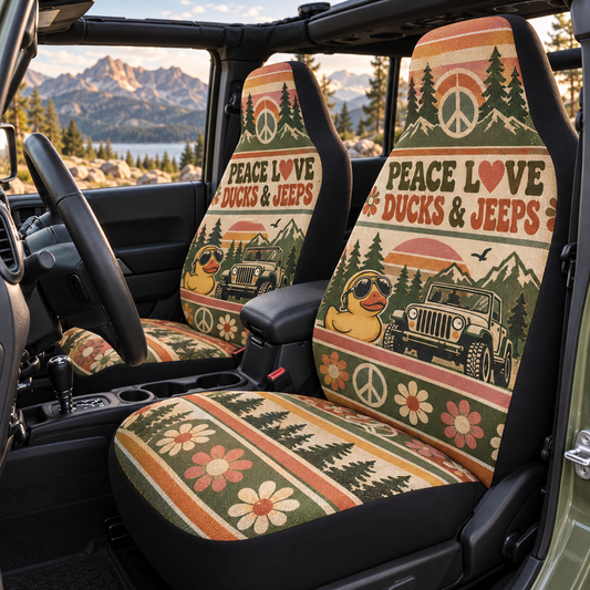 Peace Love Ducks & Jeeps Car Seat Cover