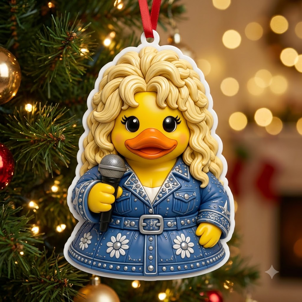 Duck Duck Dolly 3D Relief White Acrylic Ornament
