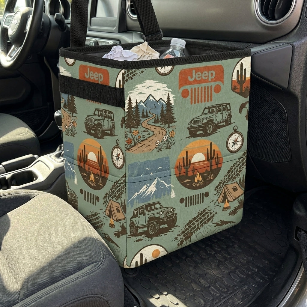 Jeep Adventure Pattern Car Trash Can