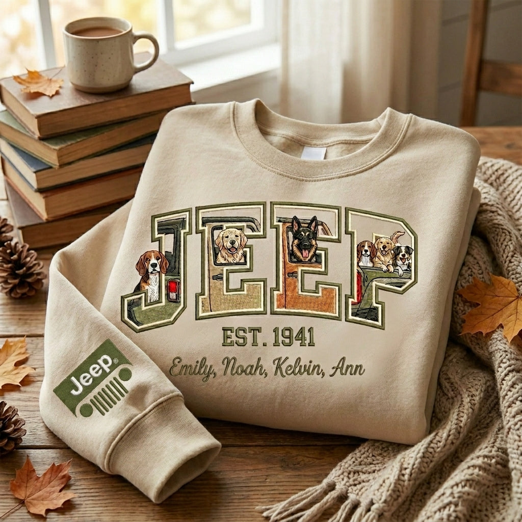 Jeep Dog Embroidered Personalized Sweatshirt