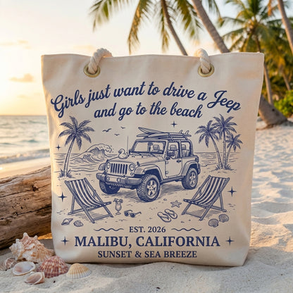 Girls Just Want To Drive A Jeep Personalized Beach Bag