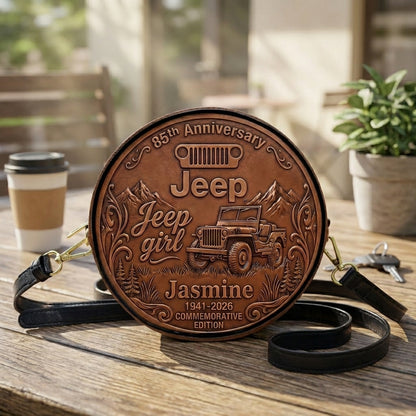 Jeep 85th Anniversary Personalized Circle Leather Crossbody Bag