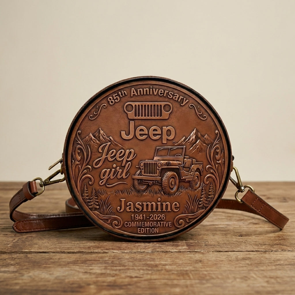 Jeep 85th Anniversary Personalized Circle Leather Crossbody Bag